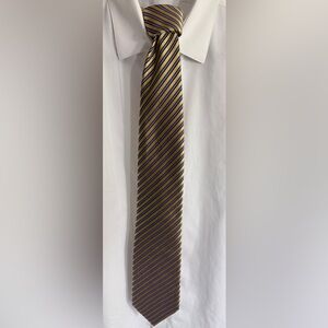 Ermenegildo Zegna Gold and Navy Striped Silk Tie